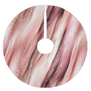 Jupon De Sapin En Polyester Brossé Glam Rose Pâle Bordeaux Or Paillettes Rayures