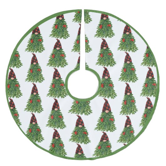 Jupon De Sapin En Polyester Brossé Gnome Christmas Tree Buffalo Check mignonne Holida (Devant)