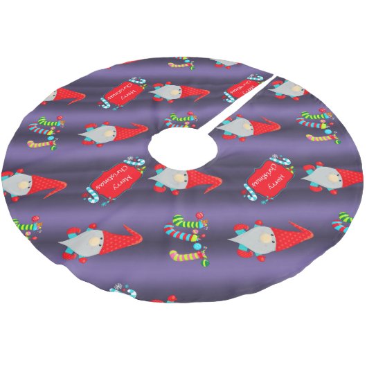 Jupon De Sapin En Polyester Brossé Gnomes mignons, Noël bleu (Angle)