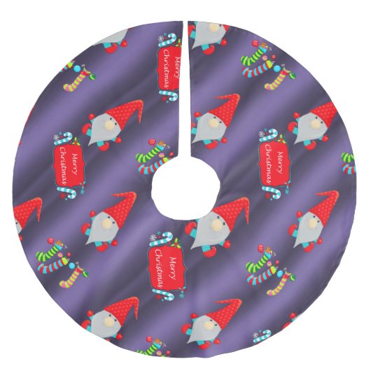 Jupon De Sapin En Polyester Brossé Gnomes mignons, Noël bleu (Devant)