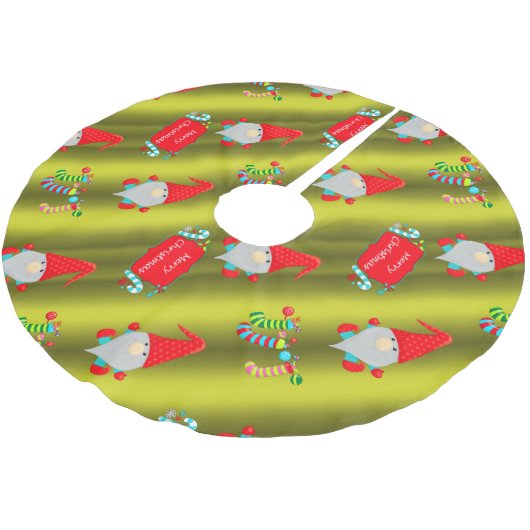 Jupon De Sapin En Polyester Brossé Gnomes mignons, Noël Chartreuse (Angle)