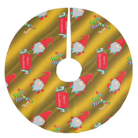 Jupon De Sapin En Polyester Brossé Gnomes mignons, Noël d'or (Devant)