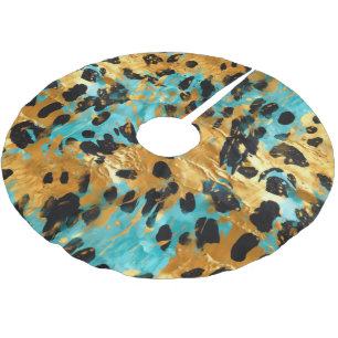 Jupon De Sapin En Polyester Brossé Gold Aqua Black Leopard Animal