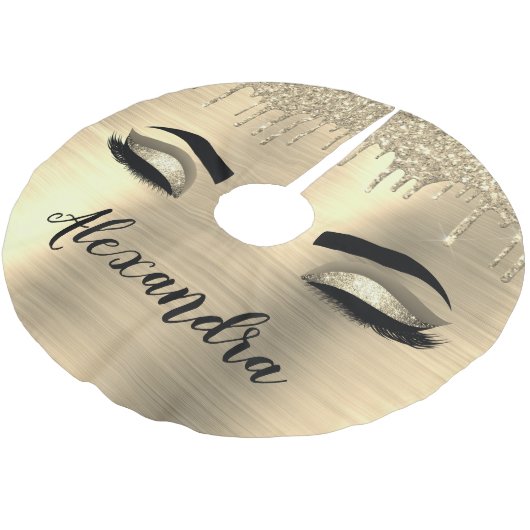 Jupon De Sapin En Polyester Brossé Gold Glitter Sparkle Eyelashes Monogram (Angle)