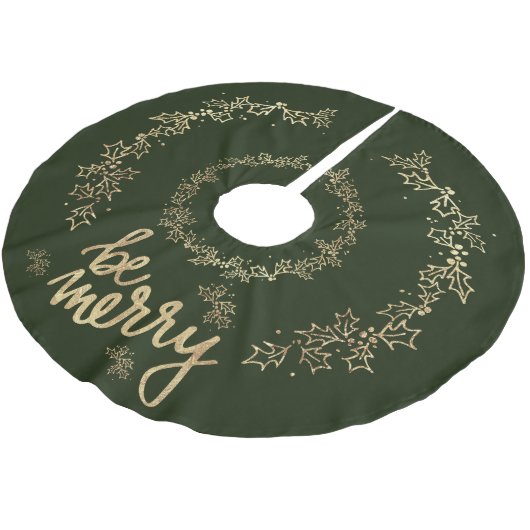 Jupon De Sapin En Polyester Brossé Gold Holly Be Joyeux Noël Vert (Angle)