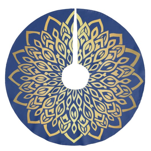 Jupon De Sapin En Polyester Brossé Gold Mandala Navy Blue Christmas (Devant)