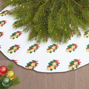 Jupon De Sapin En Polyester Brossé Gold Sleigh Bell Green Garland Red Ribbons Motif