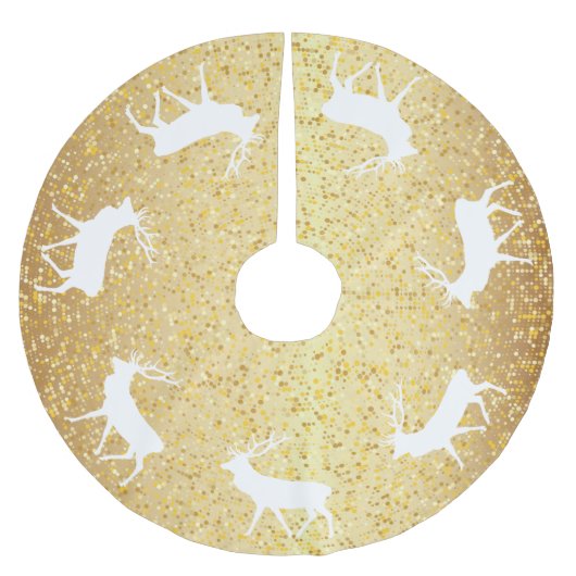 Jupon De Sapin En Polyester Brossé Gold Sparkel Winter Deer Christmas (Devant)
