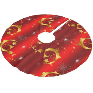 Jupon De Sapin En Polyester Brossé Gold Stars et tourbillons Lux Red Christmas