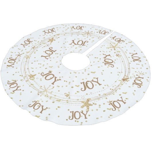 Jupon De Sapin En Polyester Brossé Gold Stars, JOY, Noël, (Angle)