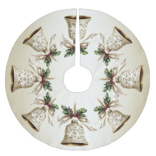 Jupon De Sapin En Polyester Brossé Golden Christmas Bell Shiny Stars Green Feuilles