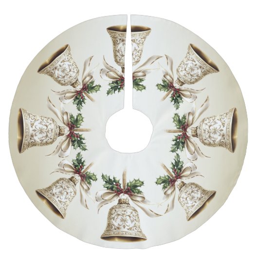 Jupon De Sapin En Polyester Brossé Golden Christmas Bell Shiny Stars Green Feuilles (Devant)