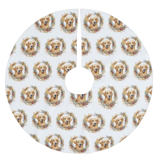 Jupon De Sapin En Polyester Brossé Golden Retriever Christmas Wreath Festive Pup (Devant)