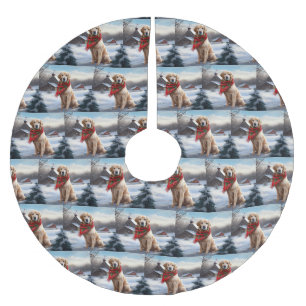Jupon De Sapin En Polyester Brossé Golden Retriever Dog in Snow Christmas