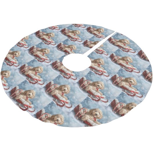 Jupon De Sapin En Polyester Brossé Goldendoodle Chien Festif de Noël (Angle)