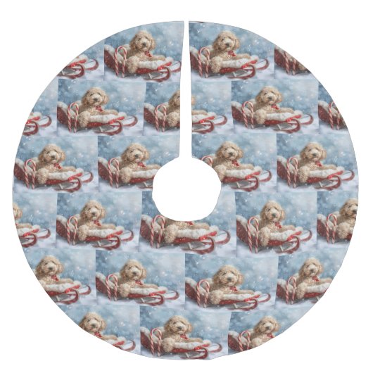 Jupon De Sapin En Polyester Brossé Goldendoodle Chien Festif de Noël (Devant)