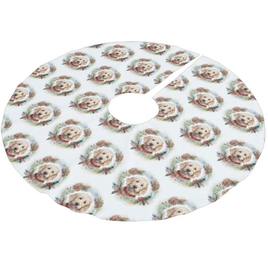 Jupon De Sapin En Polyester Brossé Goldendoodle Christmas Wreath Festive Pup (Angle)