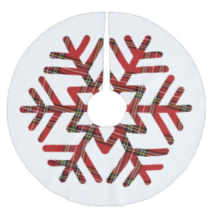 Jupon De Sapin En Polyester Brossé Grand flocon tartan rouge et blanc