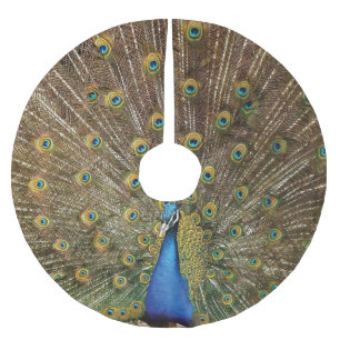 Jupon De Sapin En Polyester Brossé Grand Peacock Plumage Christmas