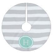 Jupon De Sapin En Polyester Brossé Gray and Aqua Preppy Stripes Monogramme (Devant)