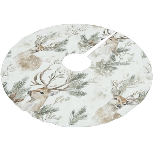 Jupon De Sapin En Polyester Brossé Green Pine Cones Deer Christmas (Angle)