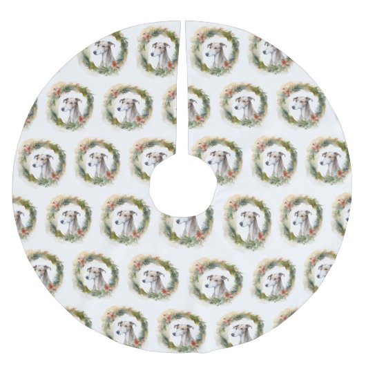 Jupon De Sapin En Polyester Brossé Greyhound Christmas Wreath Festive Pup (Devant)