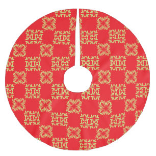 Jupon De Sapin En Polyester Brossé Grille florale festive en rouge et or
