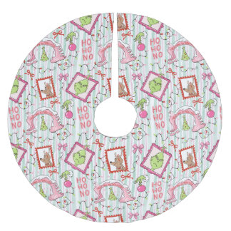 Jupon De Sapin En Polyester Brossé Grinchmas in Who-ville pink and green wrapping pap