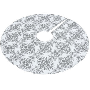 Jupon De Sapin En Polyester Brossé Gris élégant et blanc floral style vintage damas
