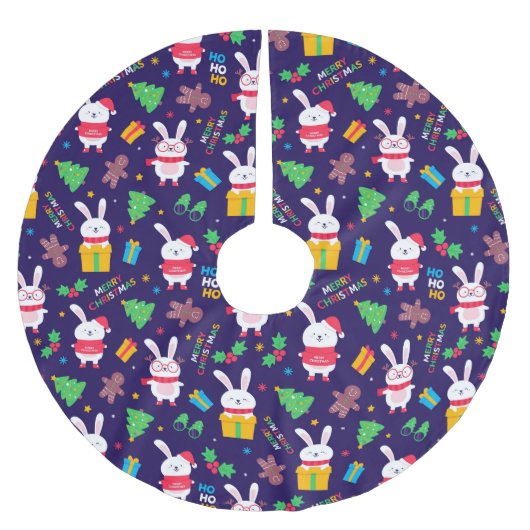 Jupon De Sapin En Polyester Brossé Gros lapins de Noël (Devant)