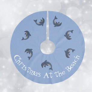 Jupon De Sapin En Polyester Brossé Groupe Bleu Blanc Dauphins sauteurs Plage Noël