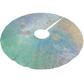 Jupon De Sapin En Polyester Brossé Grunge Côtière | Aquarelle bleu et vert or (Angle)