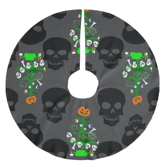 Jupon De Sapin En Polyester Brossé halloween cauchemar crâne de Noël (Devant)