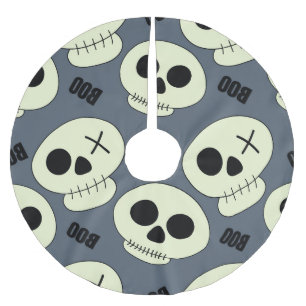 Jupon De Sapin En Polyester Brossé Halloween Crâne, Boo Design Enfant.
