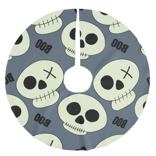 Jupon De Sapin En Polyester Brossé Halloween Crâne, Boo Design Enfant. (Devant)