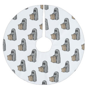 Jupon De Sapin En Polyester Brossé Halloween, Jolie Gris Fantôme, Trick Ou Treat, Boo