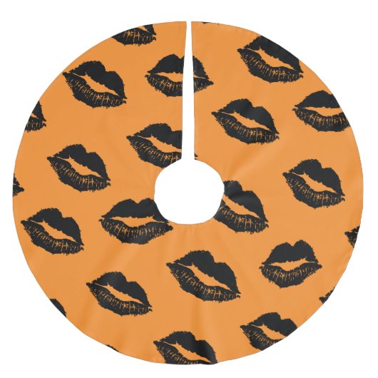 Jupon De Sapin En Polyester Brossé Halloween Lips Motif Orange Noir (Devant)