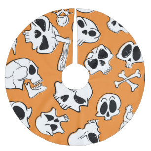 Jupon De Sapin En Polyester Brossé Halloween Skulls Bones DoodMotif