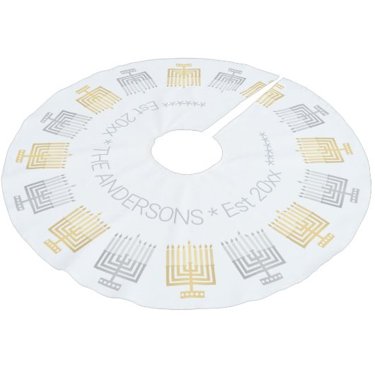 Jupon De Sapin En Polyester Brossé Hanoukka Élégant Or Moderne Et Tone Argent (Angle)