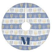 Jupon De Sapin En Polyester Brossé Hanoukka Silver Gold Menorah Optionnel Monogramme (Devant)