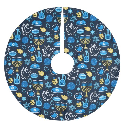 Jupon De Sapin En Polyester Brossé Hanoukka Symboles Motif bleu (Devant)