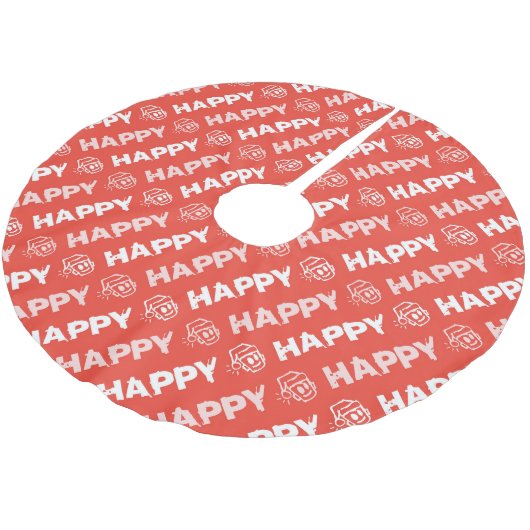 Jupon De Sapin En Polyester Brossé HAPPY Christmas Tree Skirt (Angle)