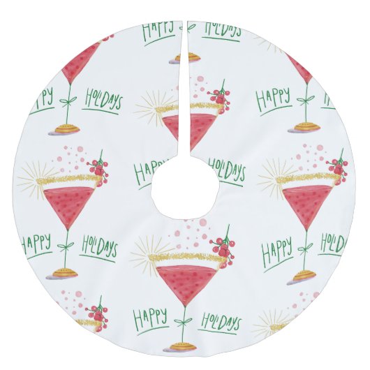 Jupon De Sapin En Polyester Brossé happy holiday noël cocktail (Devant)