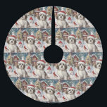 Jupon De Sapin En Polyester Brossé Havanais Winter Wonderland Noël Joie<br><div class="desc">Ce design festif reflète l'esprit joyeux de la période des fêtes, avec un adorable petit portant un chapeau de Père Noël. Le chien est niché dans un pays des merveilles hivernales, avec un bonhomme de neige, un sapin de Noël décoré et des cadeaux joliment emballés. Les flocons de neige tombent...</div>