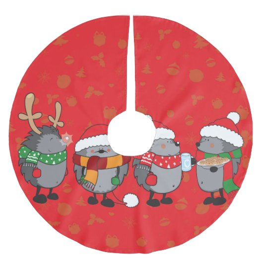 Jupon De Sapin En Polyester Brossé Hérisson de Noël (Devant)