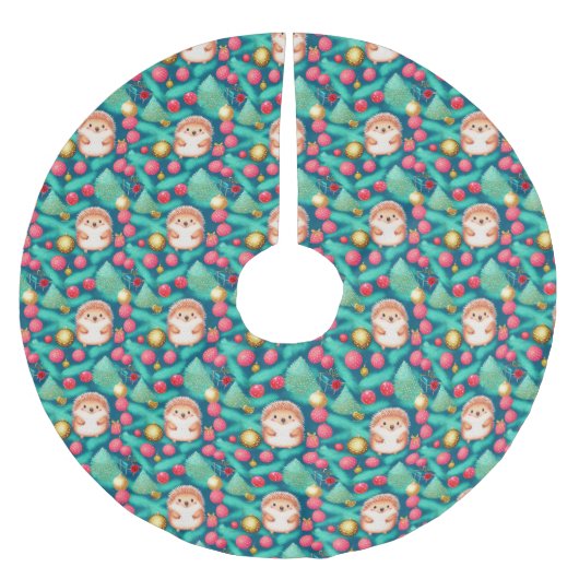 Jupon De Sapin En Polyester Brossé Hérisson de Noël (Devant)