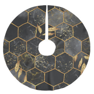 Jupon De Sapin En Polyester Brossé Hexagon de marbre, Texture Feuille d'or.
