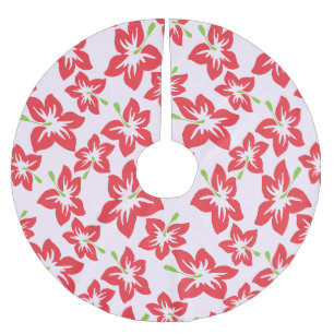Jupon De Sapin En Polyester Brossé Hibiscus Rouge, Fleurs Rouges, Motif De Fleurs