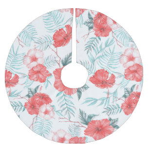 Jupon De Sapin En Polyester Brossé Hibiscus Tropical Palm Imprimer sans fil