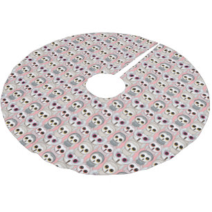 Jupon De Sapin En Polyester Brossé Hiboux Bébés sur Fond Rose Pâle Motif